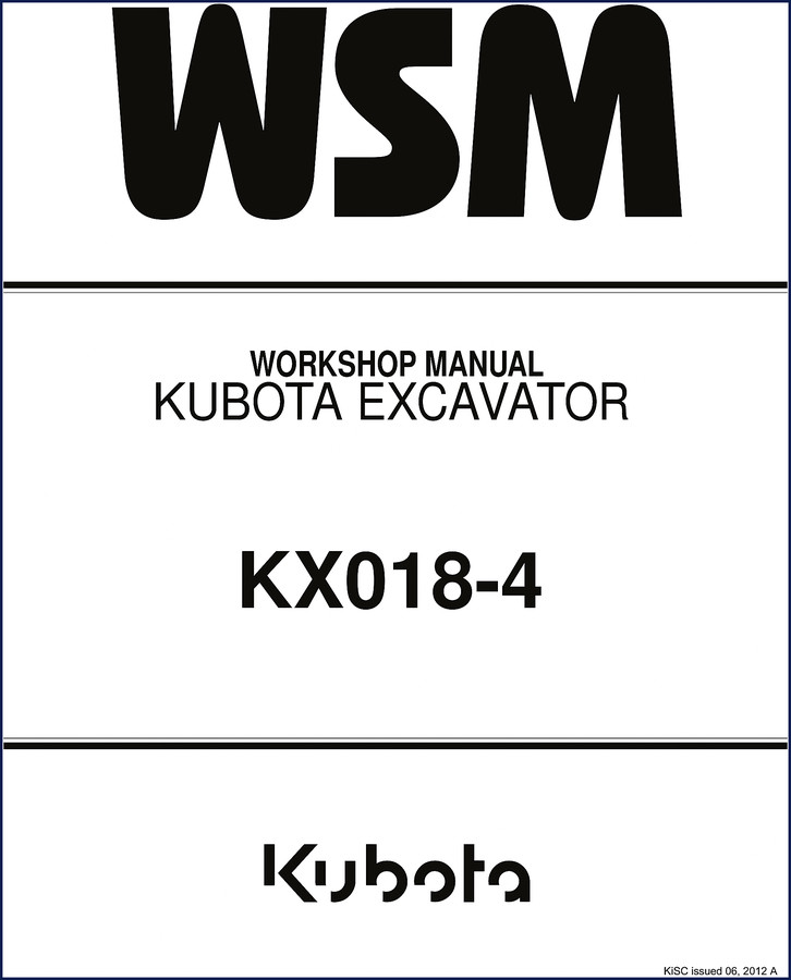 2012 Kubota KX018-4 Workshop Manual cover showing excavator diagram