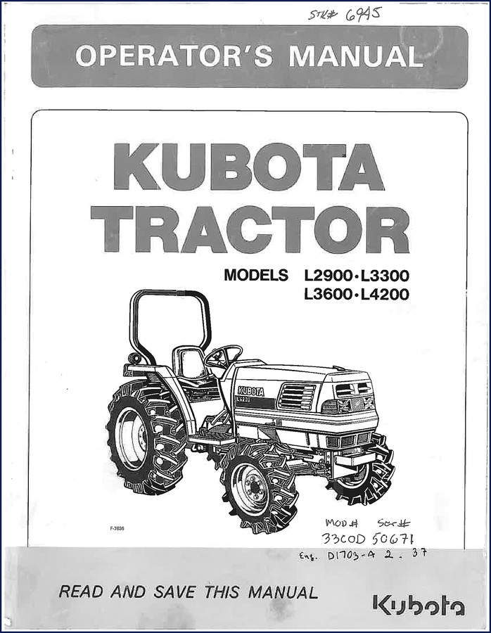 Kubota L2900 L3300 L3600 L4200 Operators Manual cover - 79 pages OEM factory document