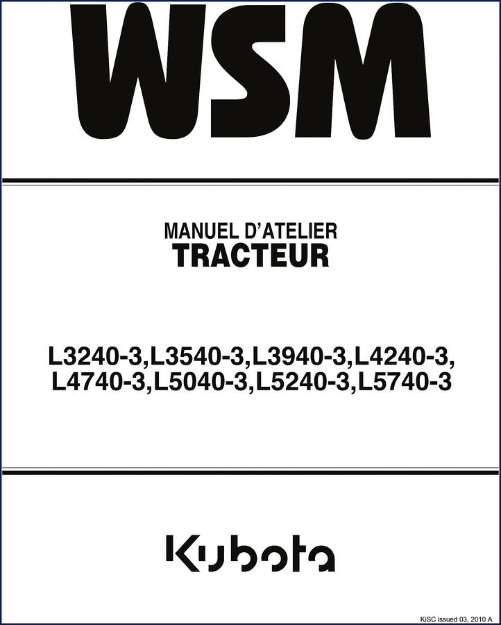 Kubota L3240-3 to L4740-3 2010 workshop manual cover