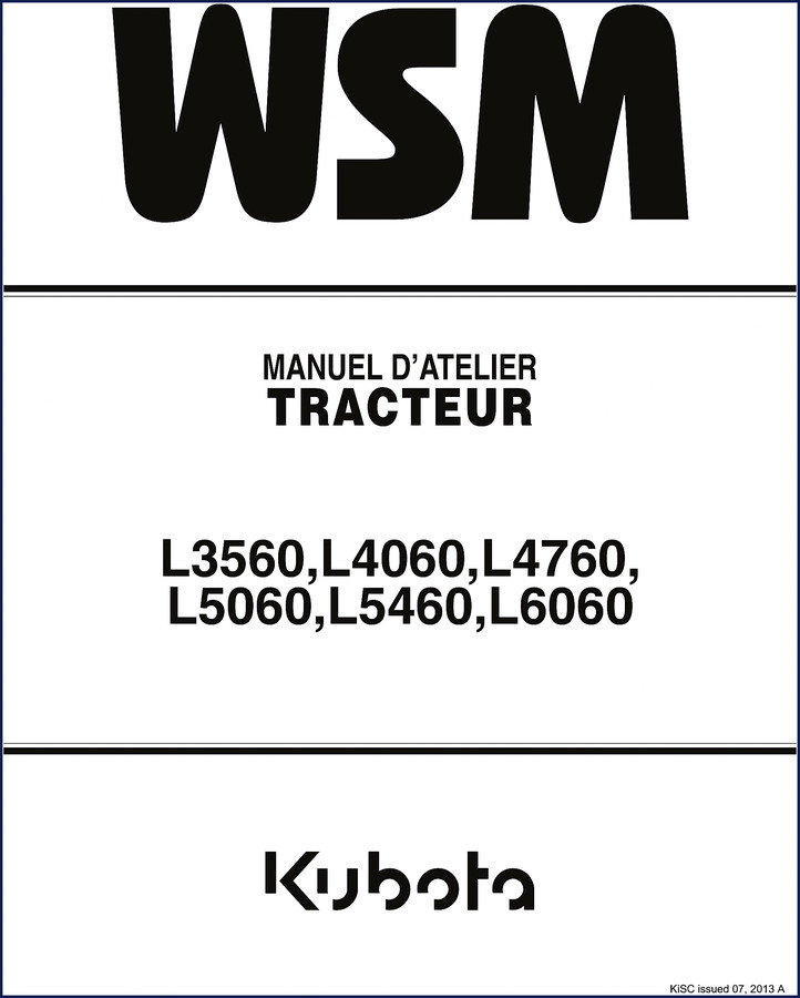 Kubota L3560 L4060 L4760 L5060 L5460 2013 workshop manual cover page