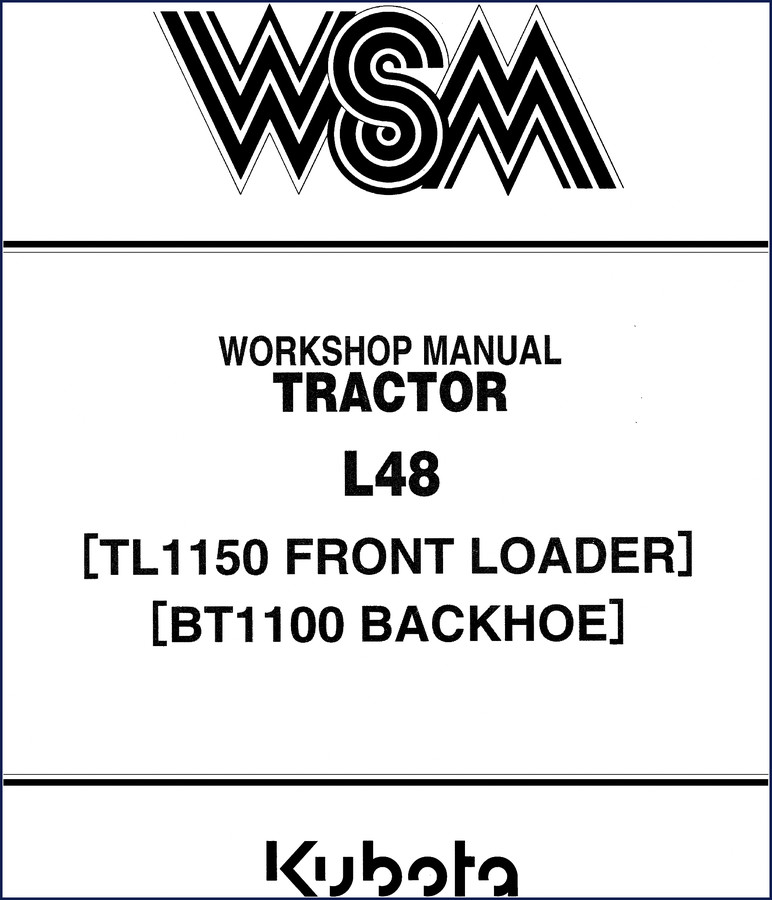 Kubota L48 TL1150 BT1100 workshop manual cover page showing tractor and loader/backhoe
