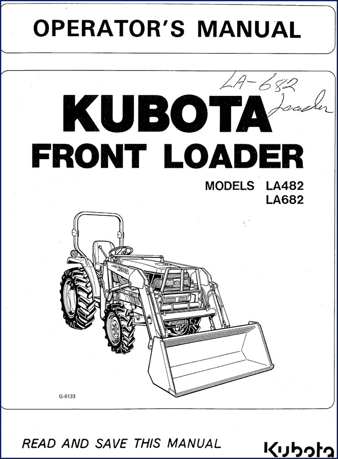 Kubota LA482 and LA682 front loader operators manual cover - OEM factory document