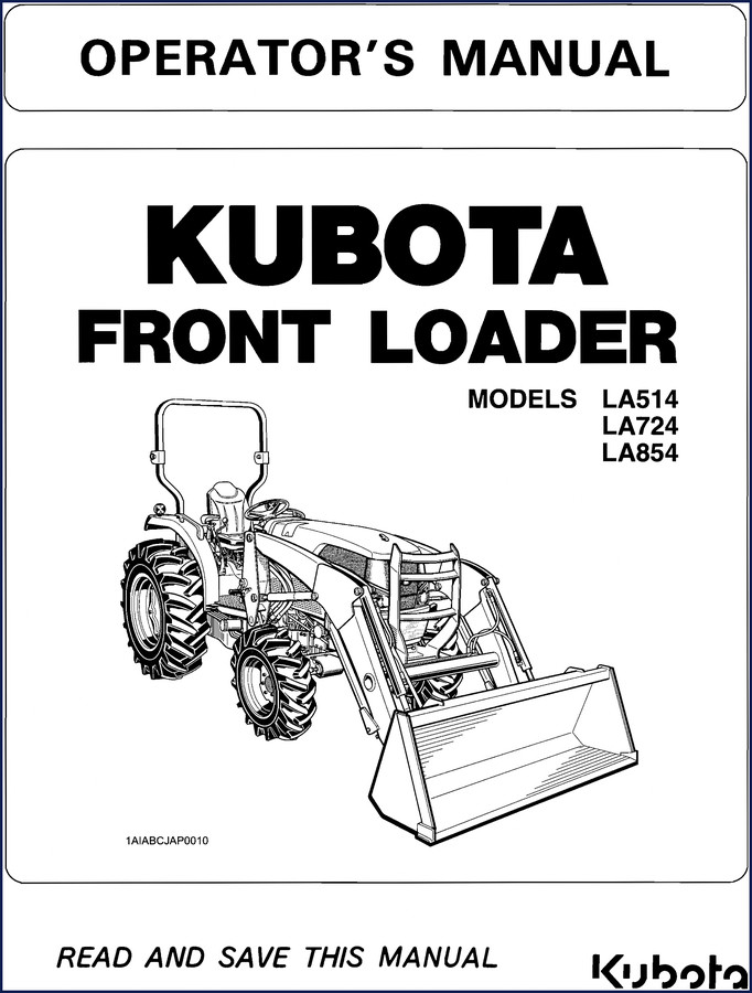 Kubota LA514 LA724 LA854 operators manual cover - 38 pages OEM factory document