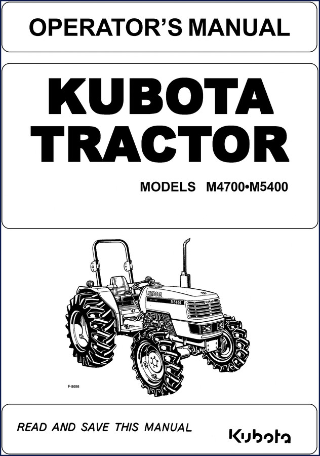 Kubota M4700 M5400 Operators Manual cover showing tractor and model numbers