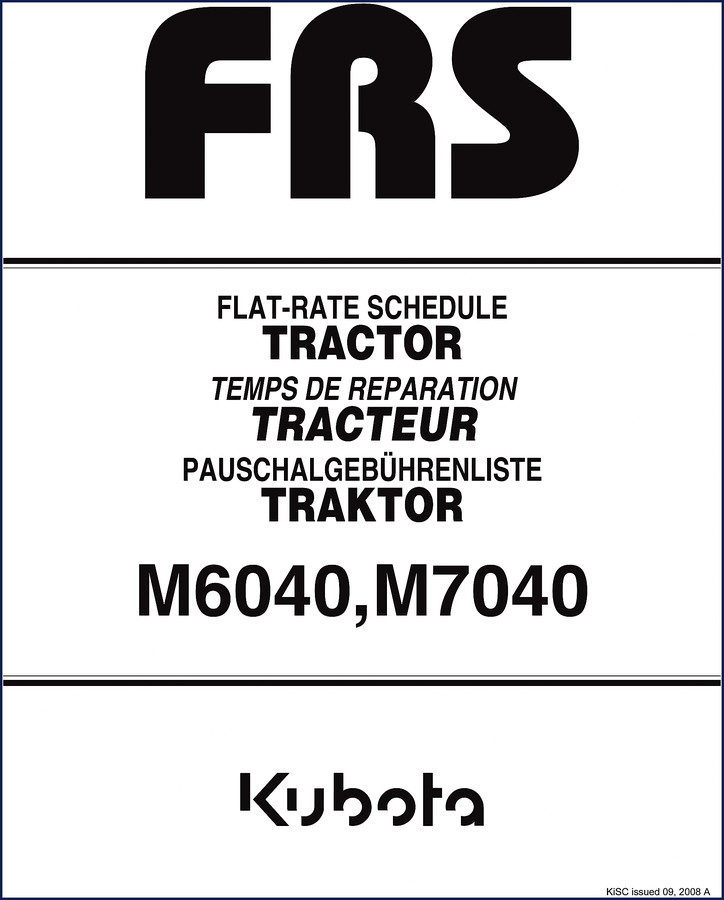 Kubota M6040 M7040 narrow 2009 workshop manual supplement cover