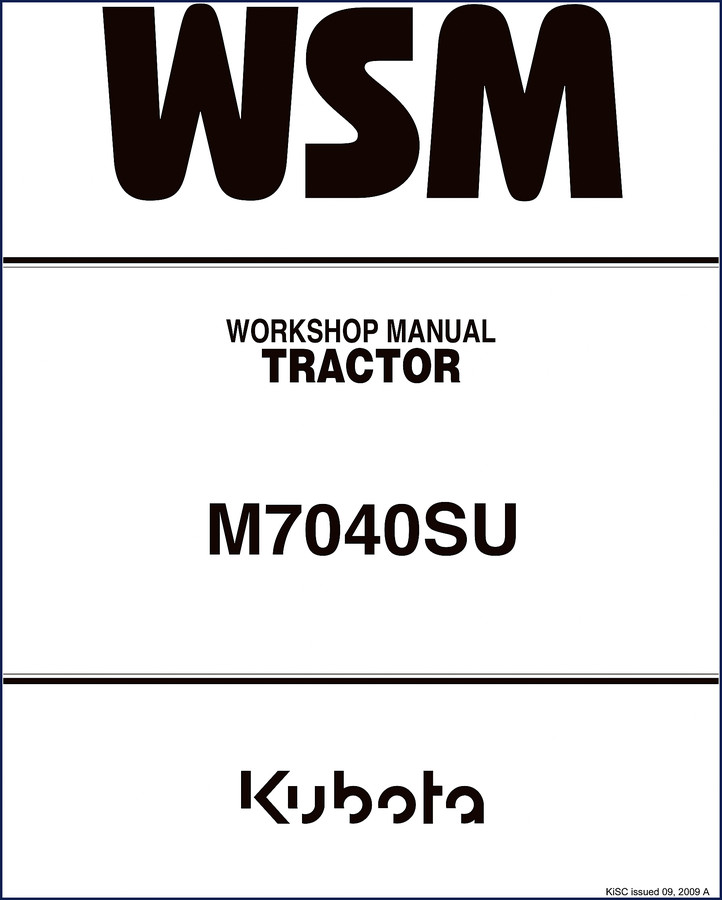 Official Kubota M7040SU 2009 workshop manual cover with tractor diagram and model number