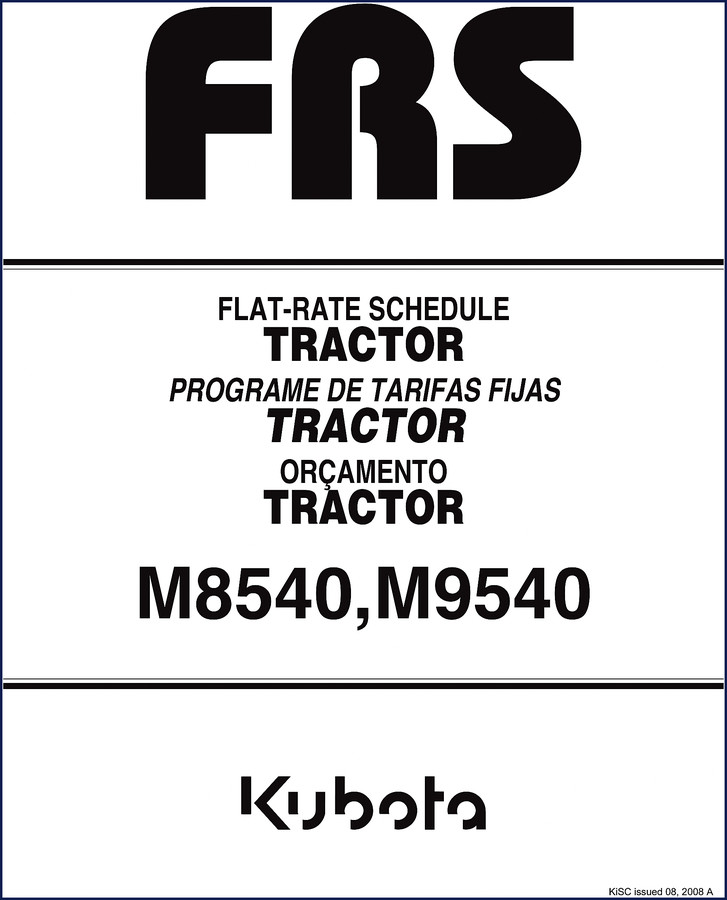 Kubota M8540/M9540 2008 Flat Rate Schedule cover page