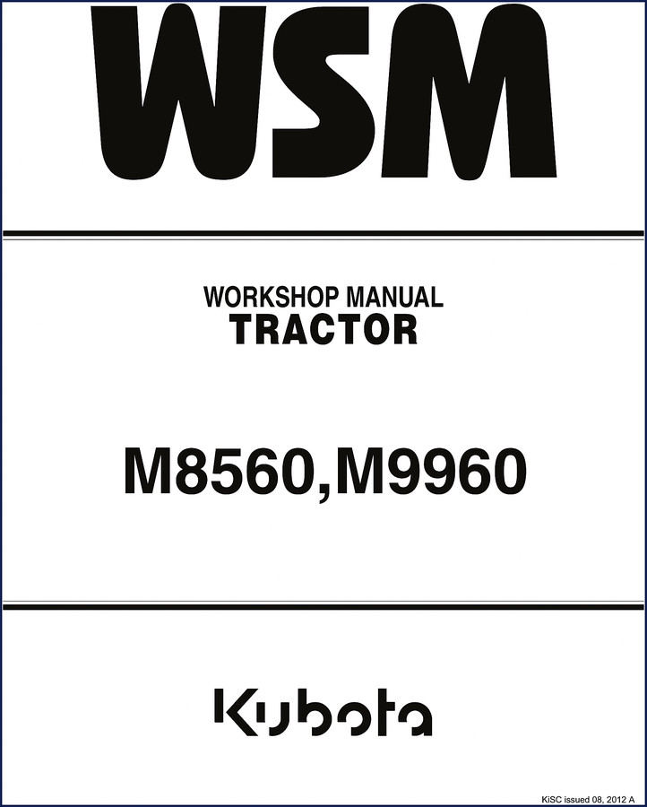 Kubota M8560 M9960 2012 Workshop Manual cover page showing tractor and manual title