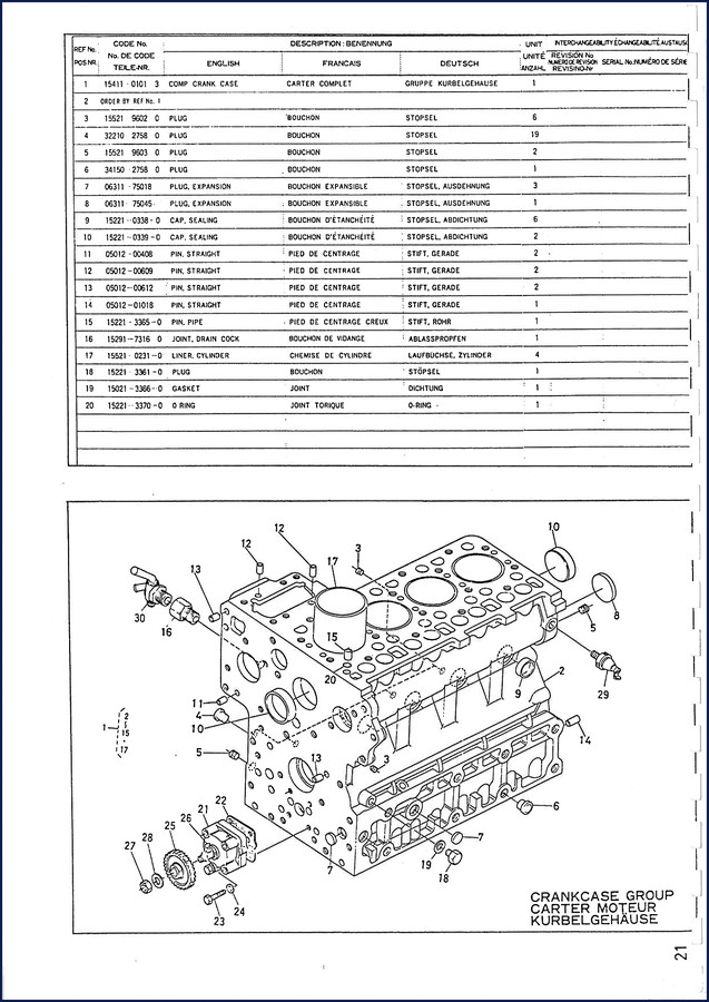 Kubota V1902 Parts Catalog – 33-page OEM PDF with crankcase group exploded view