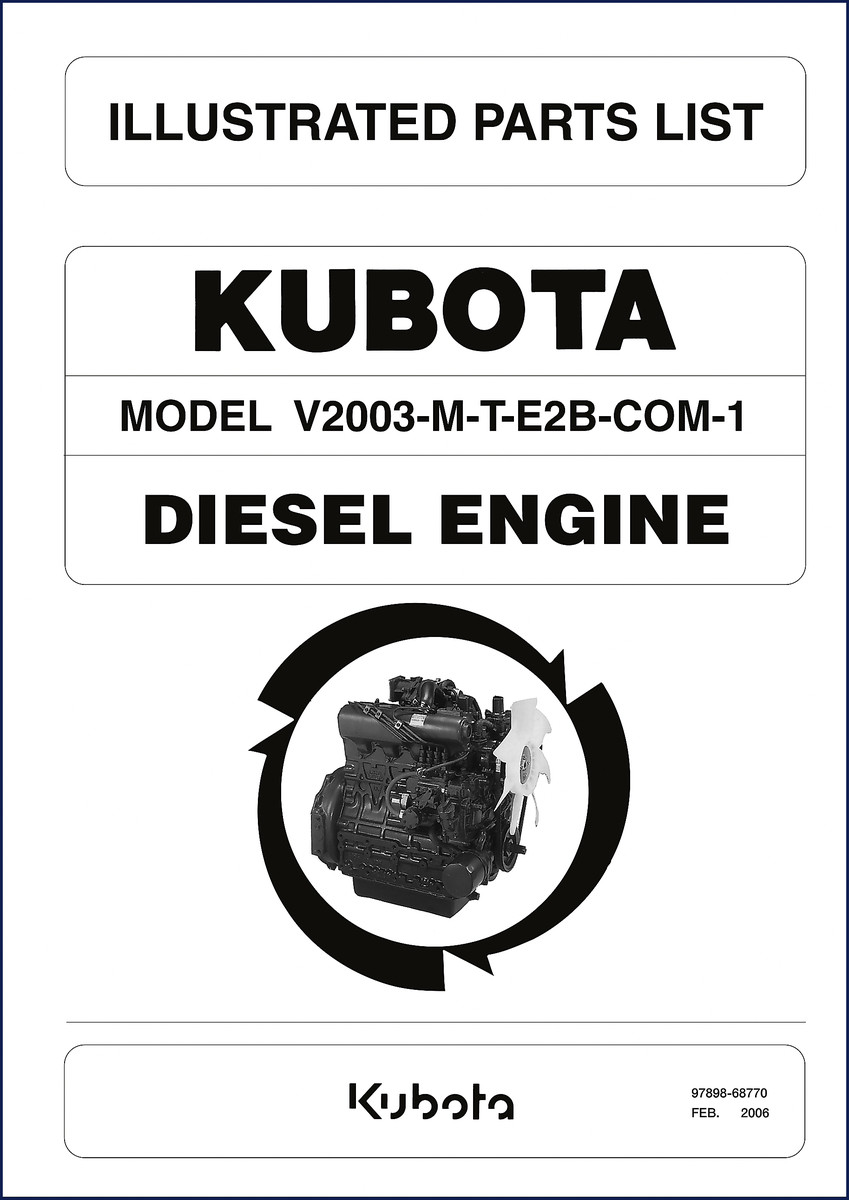 Kubota V2003-M-T-E2B-COM-1 2006 Parts Catalog front cover - OEM factory document