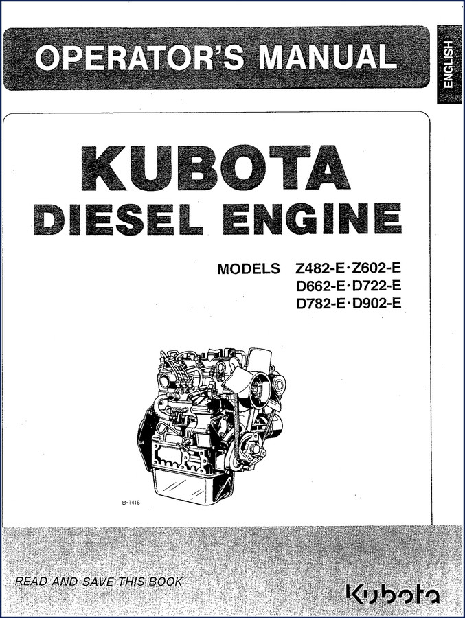 Kubota Z482-E, Z602-E, D662-E, D722-E, D782-E diesel engine operator manual cover