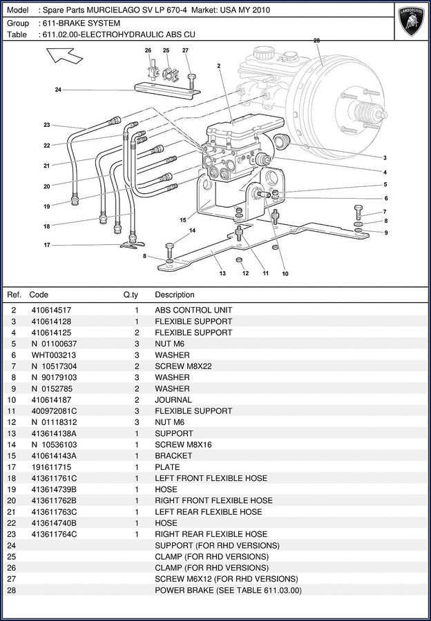 Lamborghini Murcielago SV LP 670-4 2010 Parts Catalog cover – factory OEM parts book