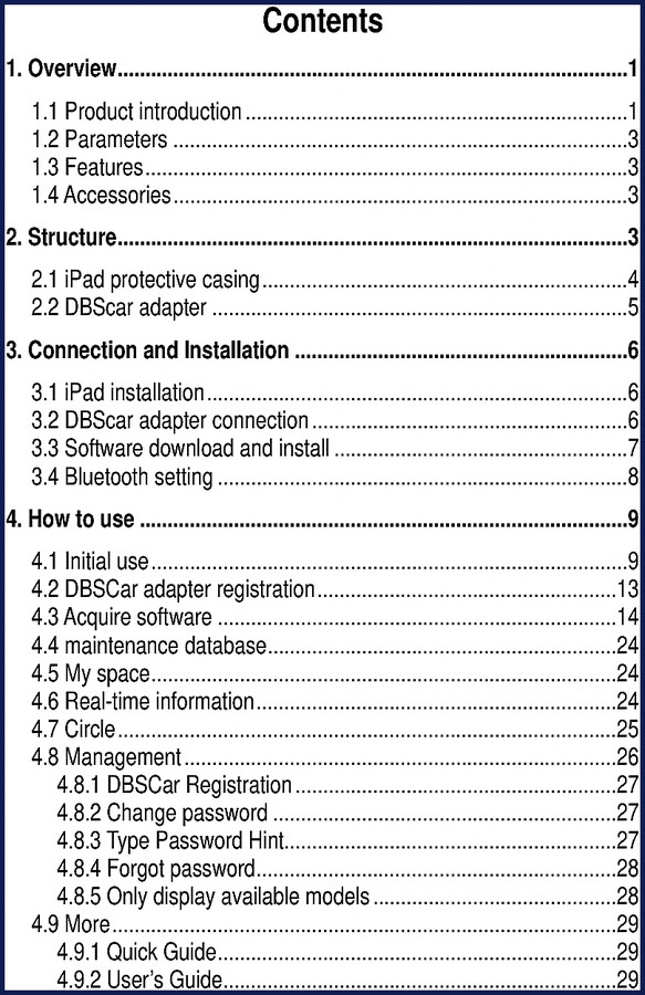 Launch X431 iDiag User Manual cover page for diagnostic tablet and DBScar adapter
