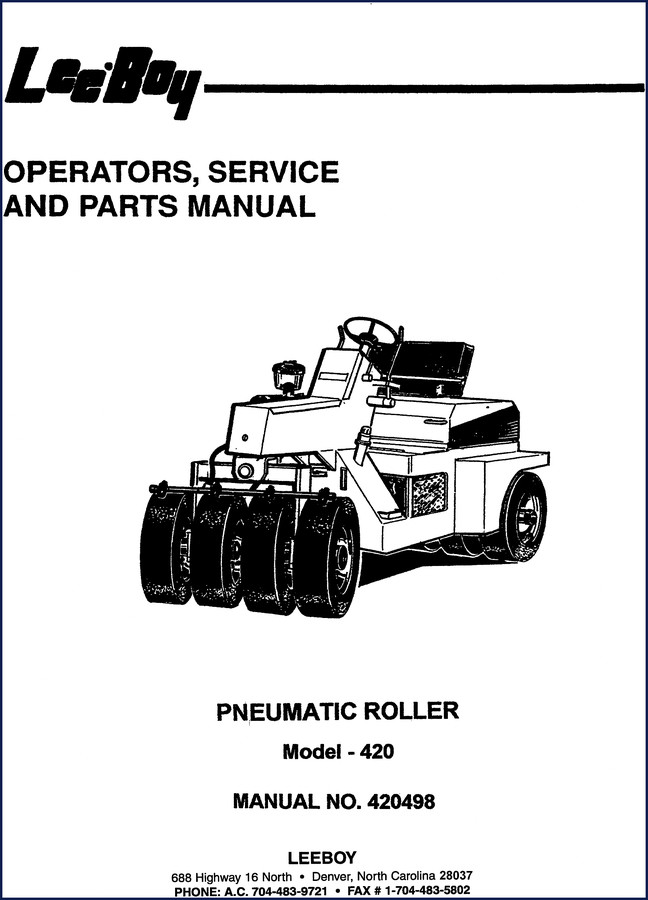 Leeboy 420 Operators Manual cover – OEM factory PDF for pneumatic roller