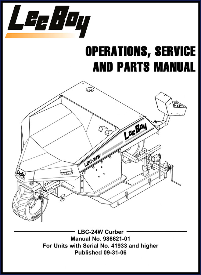 Leeboy LBC-24W 2006 Service Manual cover – Operations, Service and Parts Manual, published 09-31-06