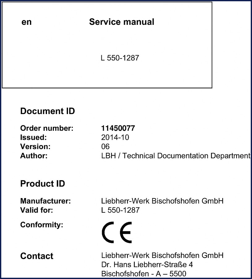 Liebherr L 550-1287 Service Manual cover – 2014, 726 pages factory OEM document