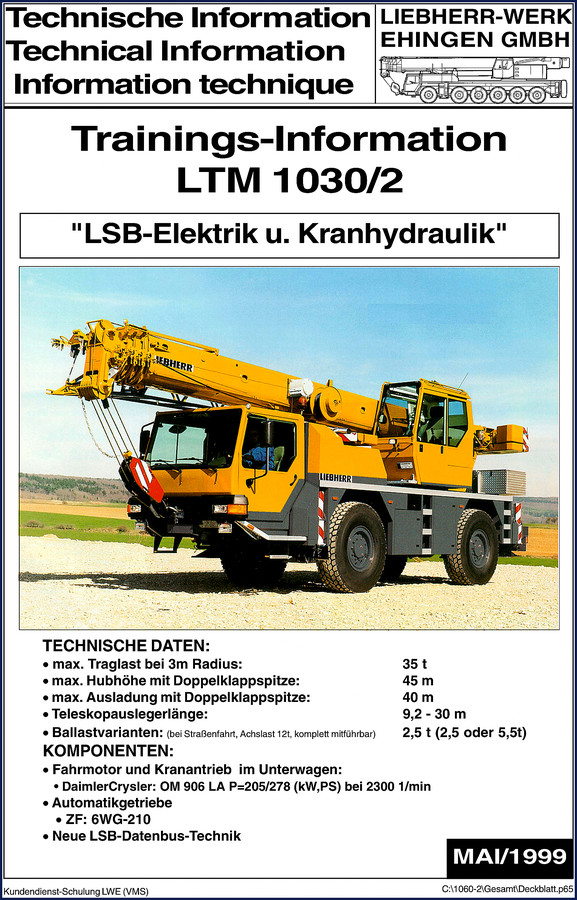 Liebherr LTM 1030/2 Technical Manual cover – pneumatic system diagrams for carrier UW-09
