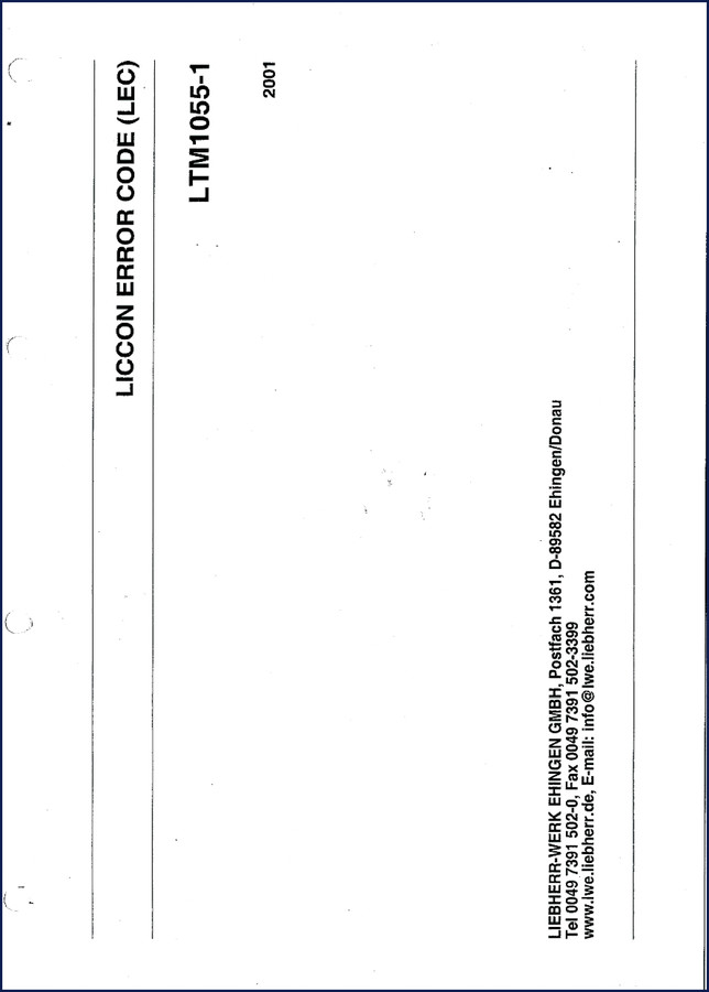 Liebherr LTM1055-1 2001 Diagnostics Manual cover – original factory LICCON error code guide