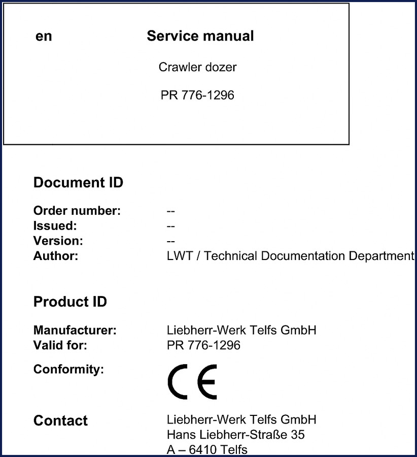 Liebherr PR 776 service repair manual cover page showing crawler dozer