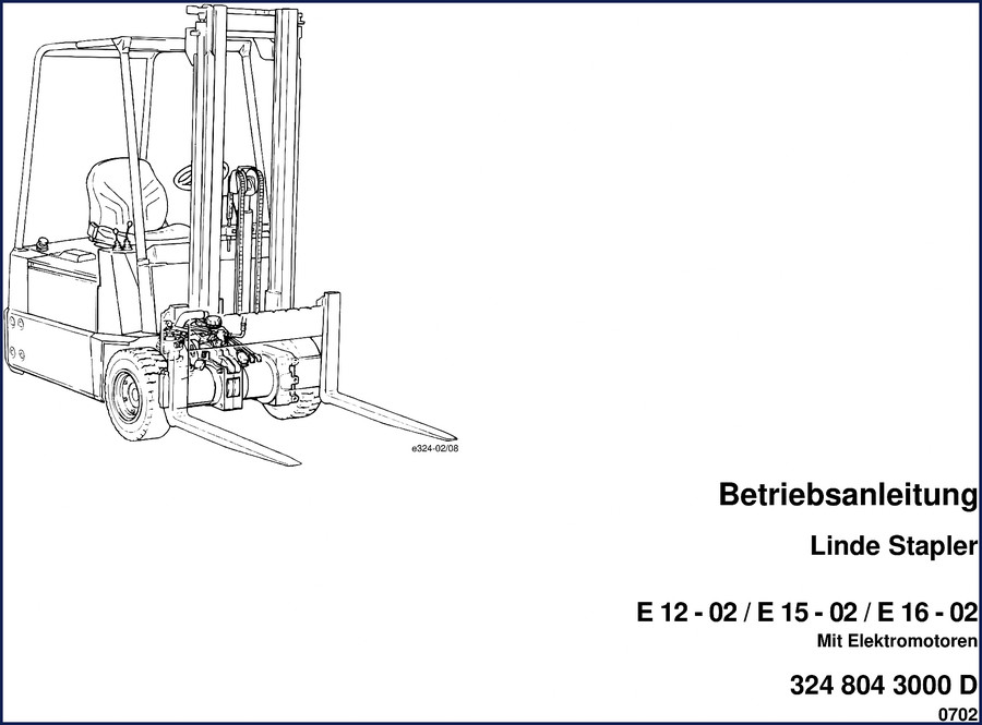 Linde E 12-02 E 15-02 E 16-02 2008 Operators Manual cover page