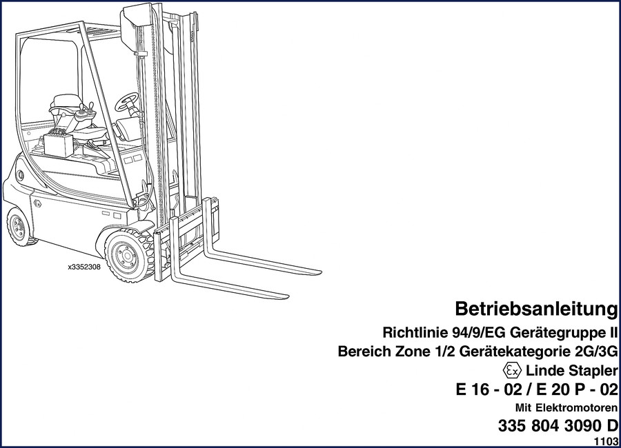 Linde E 16 - 02 and E 20 P - 02 2003 Operators Manual cover