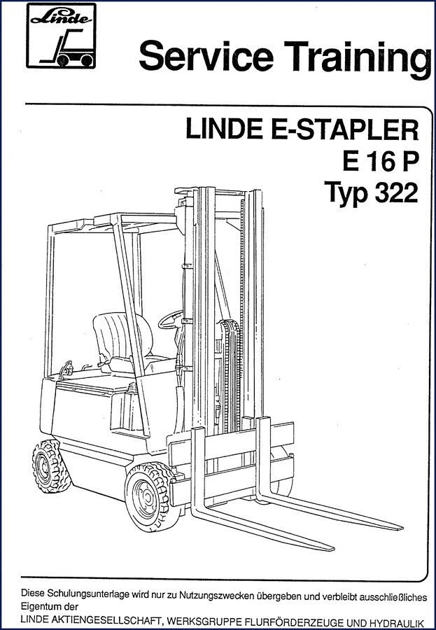 Linde E 16 P Training Manual cover page showing Type 322