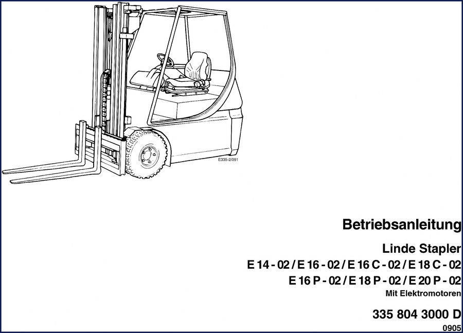 Linde E14-02 E16-02 E16C-02 E18C-02 E16P-02 2005 Operators Manual cover