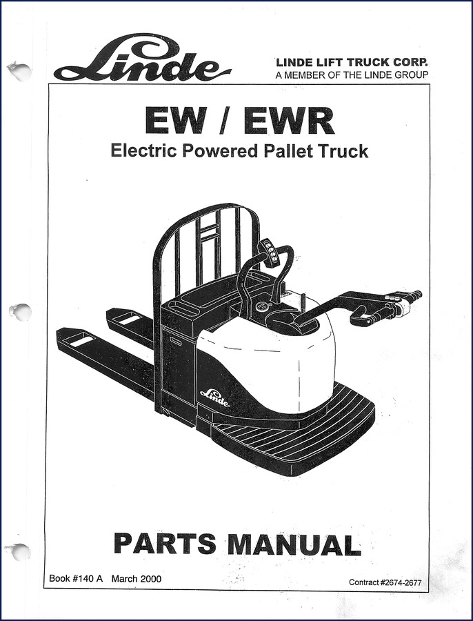 Linde EW EWR 2010 Parts Catalog cover page showing OEM document and contract numbers