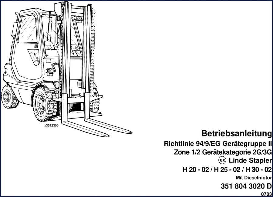 Linde H 20-02 H 25-02 H 30-02 2003 Operators Manual cover