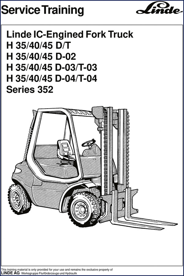 Linde H 35, H 40, H 45 Training Manual cover page – OEM factory training document for Series 352