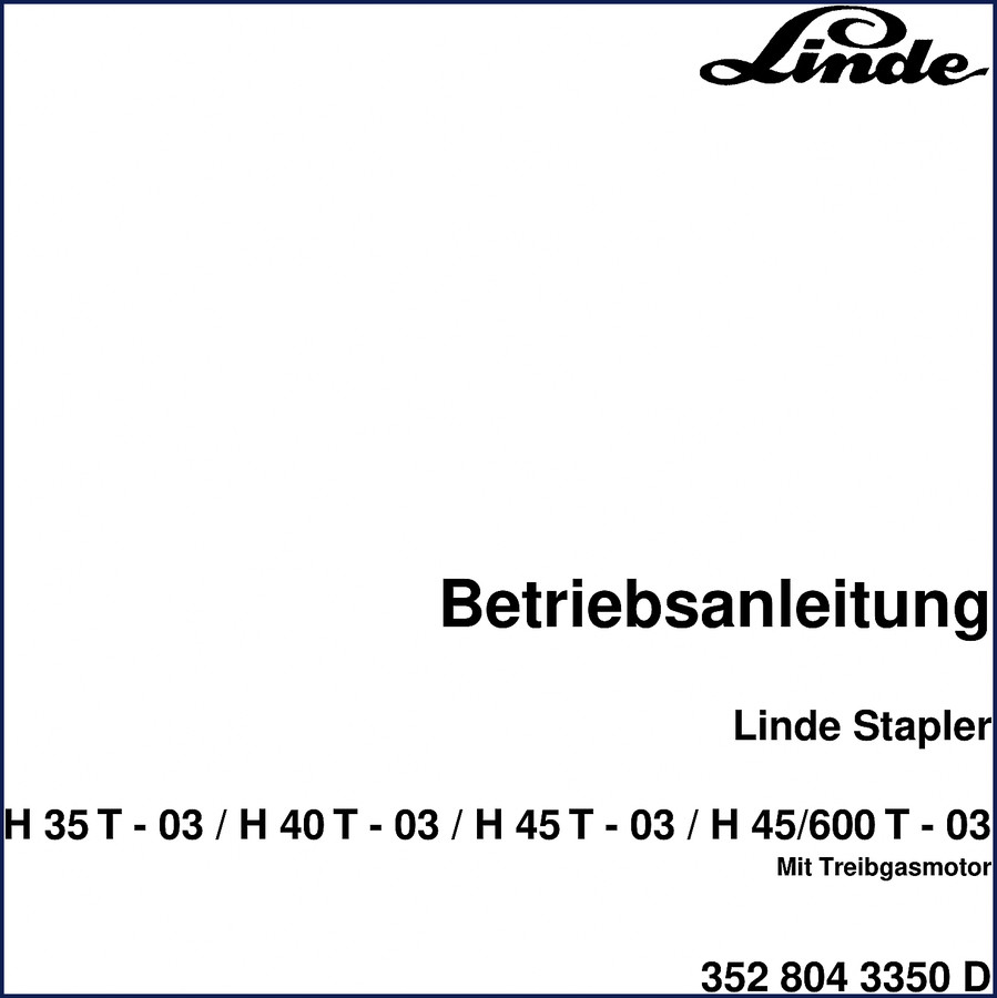 Linde H35 T-03 operators manual front cover with forklift diagram