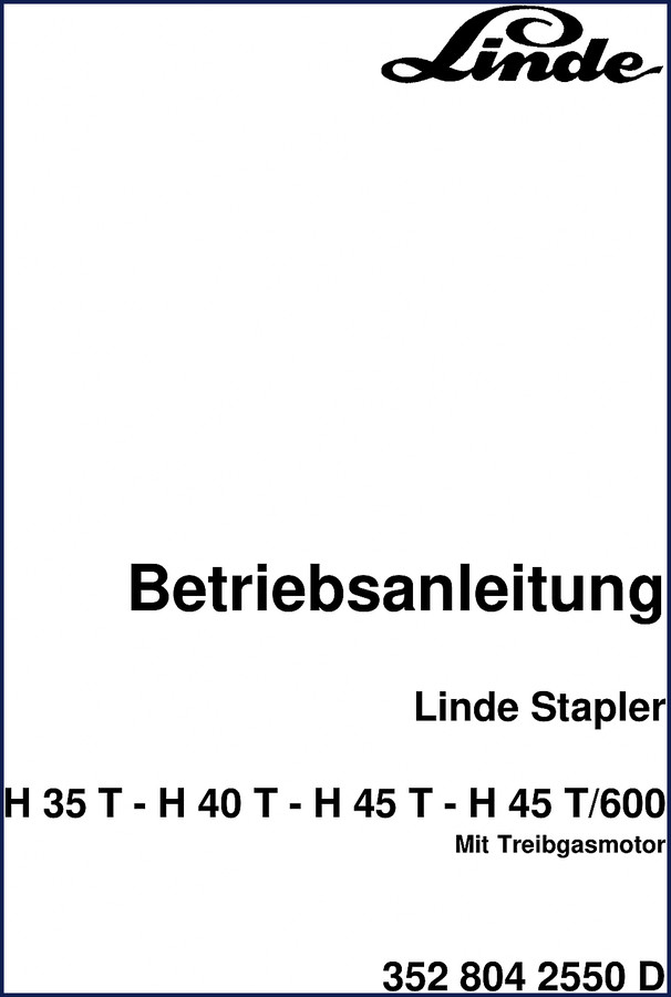 Linde H 35 T operators manual cover showing forklift model and title page