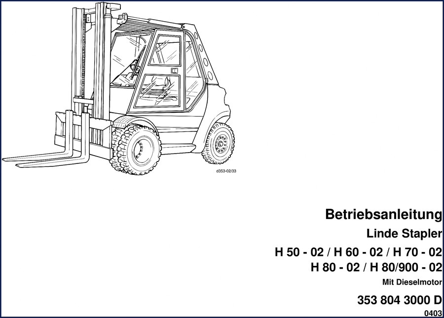 Linde H 50-02 series 2003 operators manual cover page