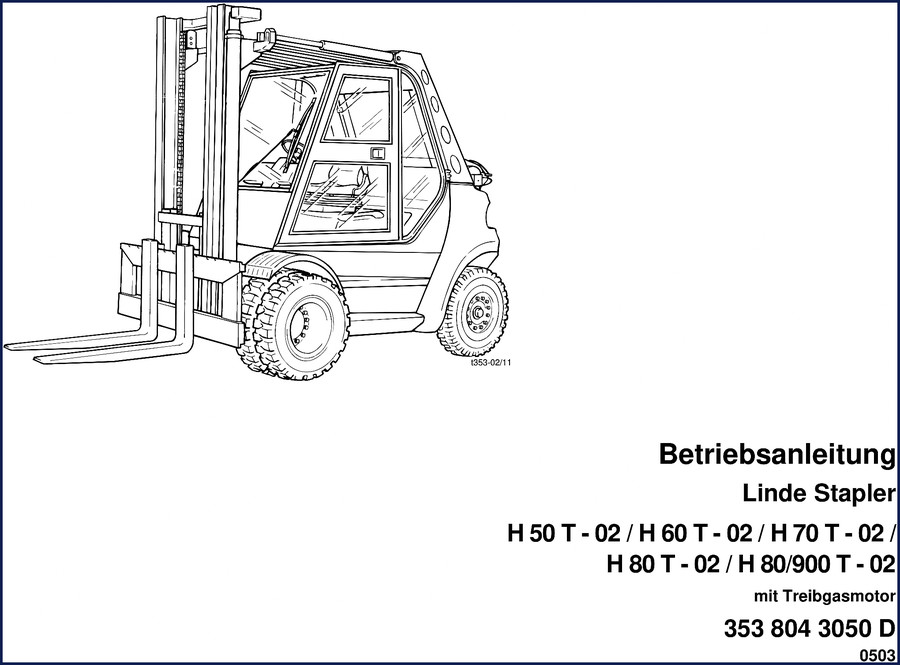 Linde H 50 T-02 forklift operators manual cover showing model and year 2003