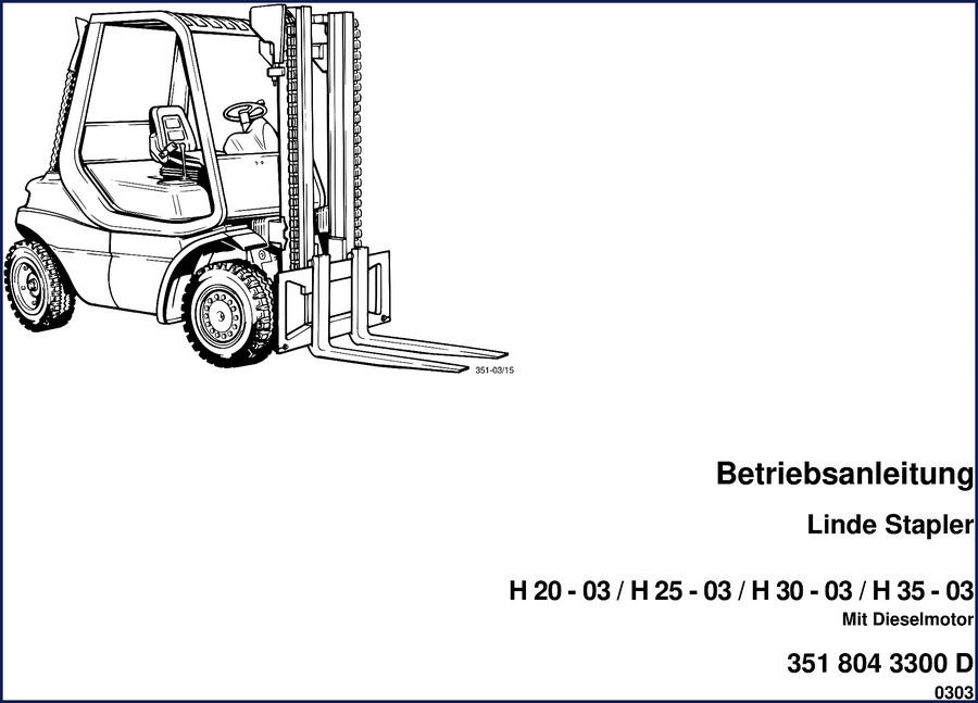 Linde H20-03, H25-03, H30-03, H35-03 Operators Manual cover 2003