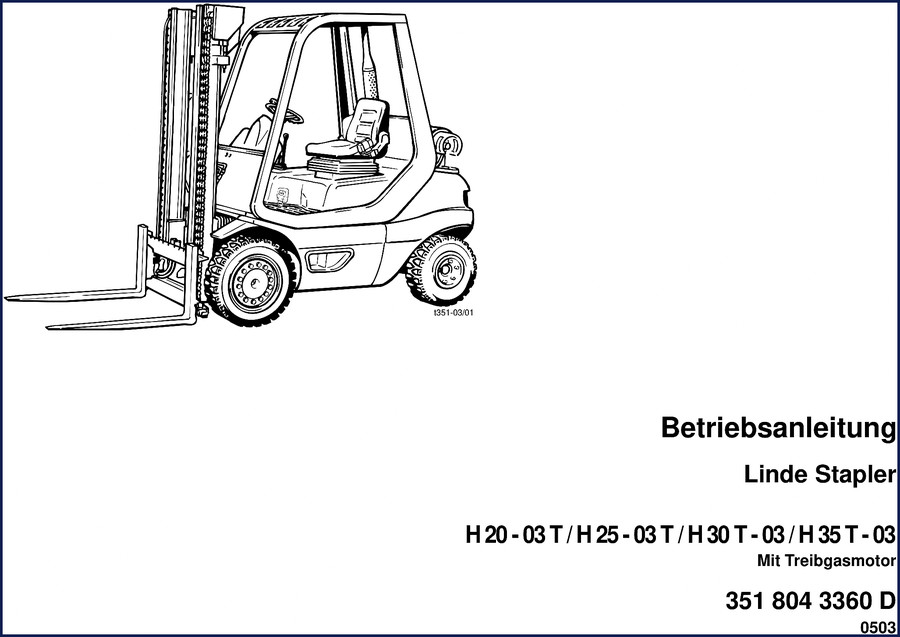 Linde H20-03 T Operators Manual 2003 factory booklet cover
