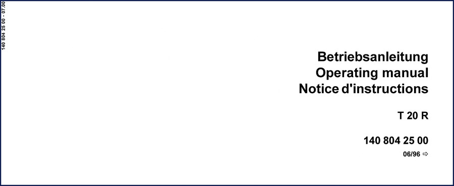 Linde T 20 R 1996 User Manual cover – OEM factory operating manual for reach truck