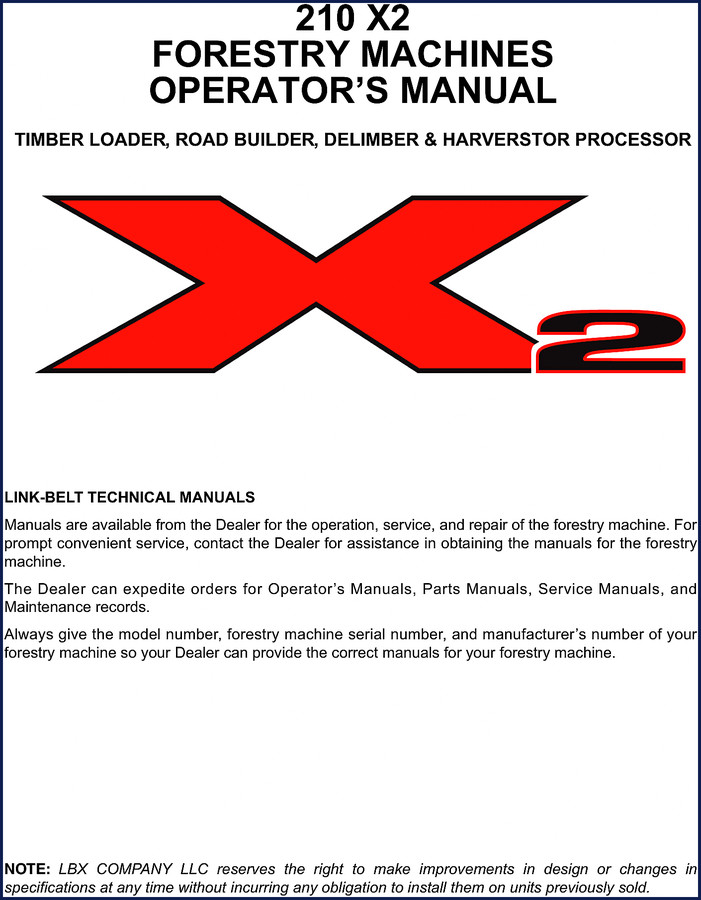 Link-belt 210 X2 2010 Operators Manual front cover