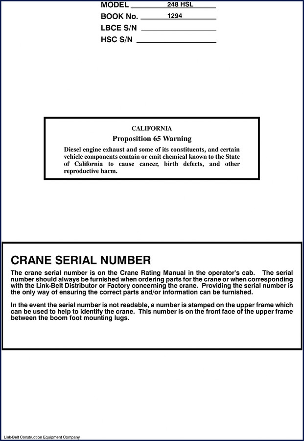 Link-Belt 248 HSL Service Manual cover – 554-page OEM factory repair guide