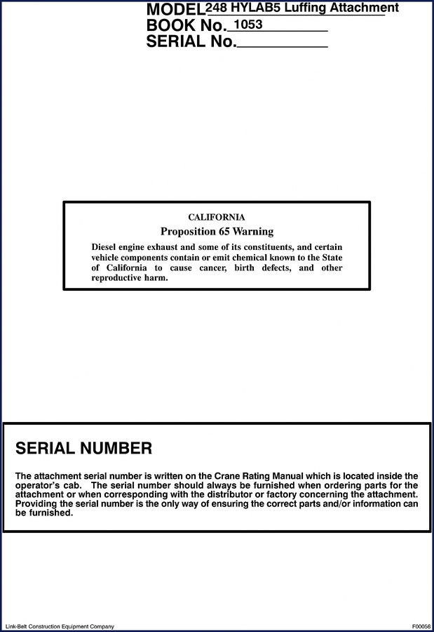 Link-belt 248 HYLAB 5 Operators Manual cover showing luffing attachment and crane