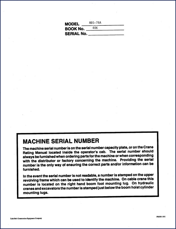 Link-belt ABS-78A TC-78A API-78A TC-78B Parts Catalog cover page