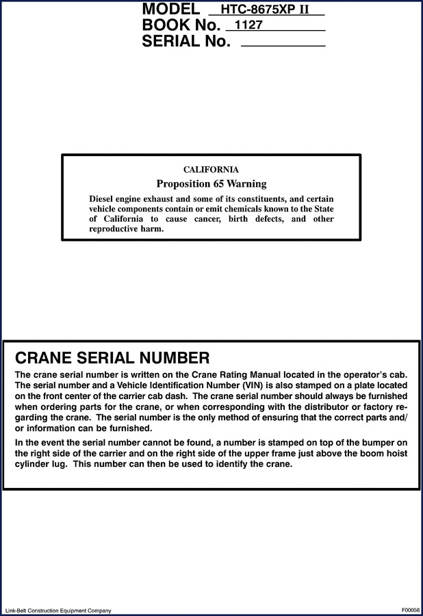Link-belt HTC-8675XP II 2009 Parts Catalog cover page