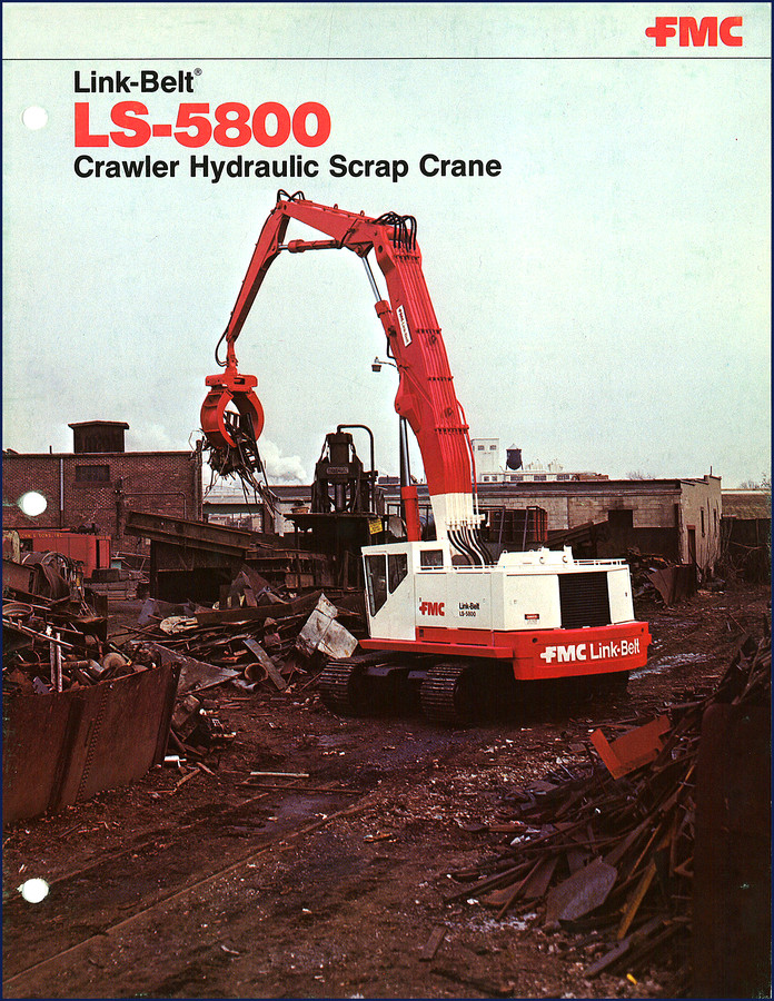 Link-belt LS-5800 Technical Manual cover showing crawler crane with grapple attachment