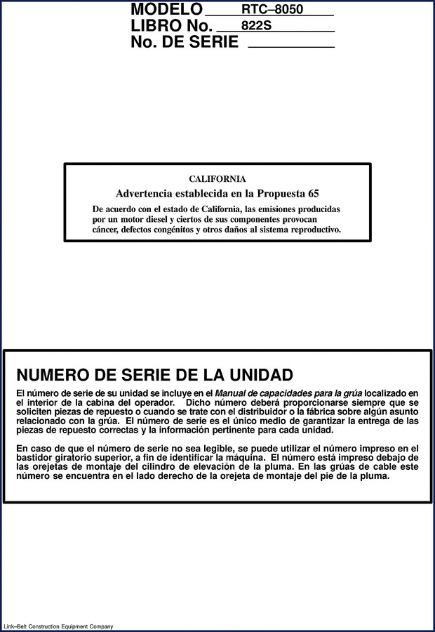Link-belt RTC-8050 Operators Manual cover showing crane and manual title