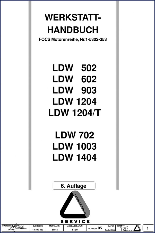 Lombardini LDW 502 workshop manual 2006 cover