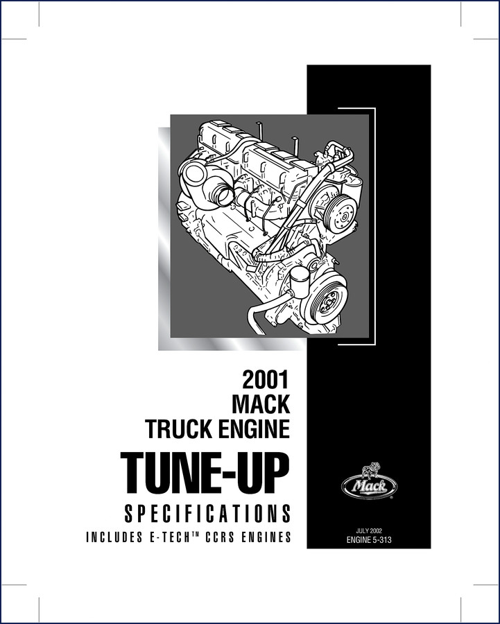 Mack ENGINE 2-513 2002 Technical Manual cover page showing tune-up specifications for E-TECH and CCRS engines