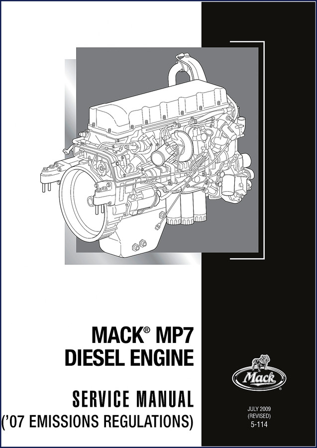 Mack MP7 MP8 MP10 2008 Technical Manual cover page showing engine tune-up specifications