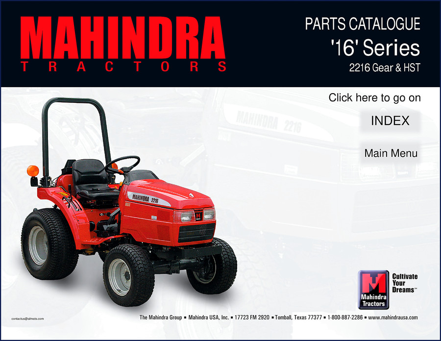 Mahindra 2216G 2216H Parts Catalog cover 193 pages OEM factory diagrams