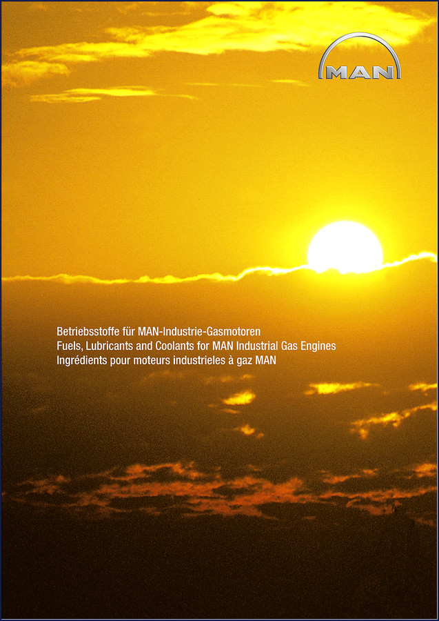 K-D Manitou Industrial Gas Engines Technical Manual cover page showing MAN branding and multilingual title