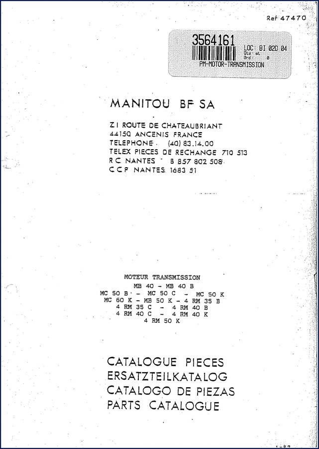 Manitou MB-40 MB 40 B MC-50 B MC-50 C 4RM-35 B Parts Catalog cover